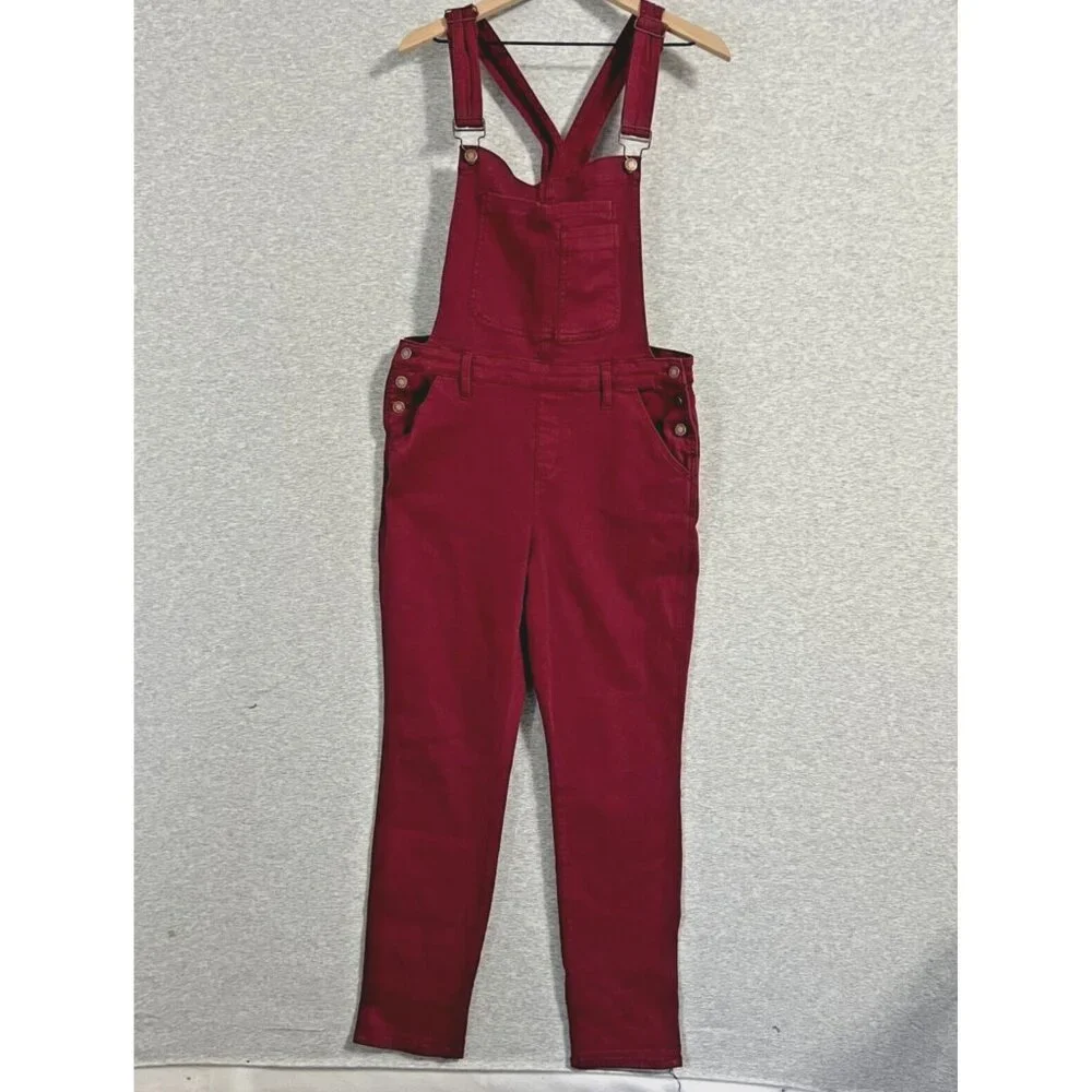 Judy Blue High Waist Bib Overalls Jeans Womens Extra Large Red‎ Boyfriend Cuff